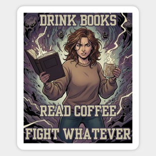 Drink Books Read Coffee Fight Whatever Sticker